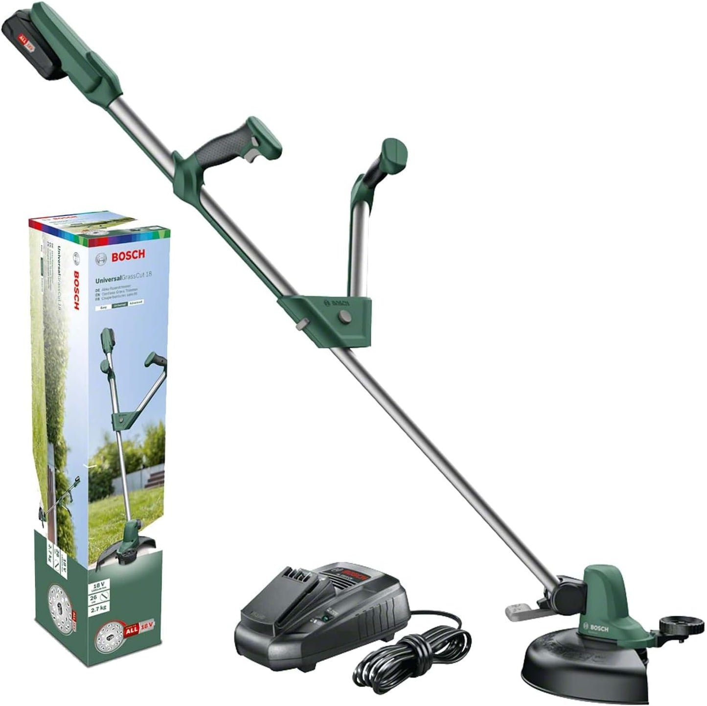 Akku Rasentrimmer UniversalGrassCut 18V-260 (26 cm), Akku Rasentrimmer | 1 Akku, Neues Design | Classic Green