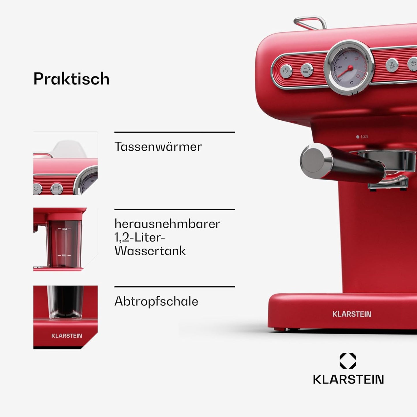 Espressomaschine mit Siebträger und Milchaufschäumer, Rot Espressionata evo