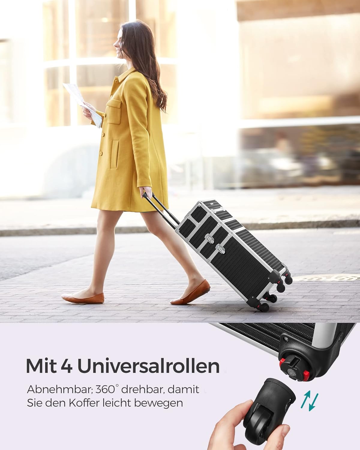 3-in-1 Kosmetikkoffer Trolley mit 360° Rollen, JHZ014B01, Schwarz 3 in 1 (34 x 24 x 70,5 cm)