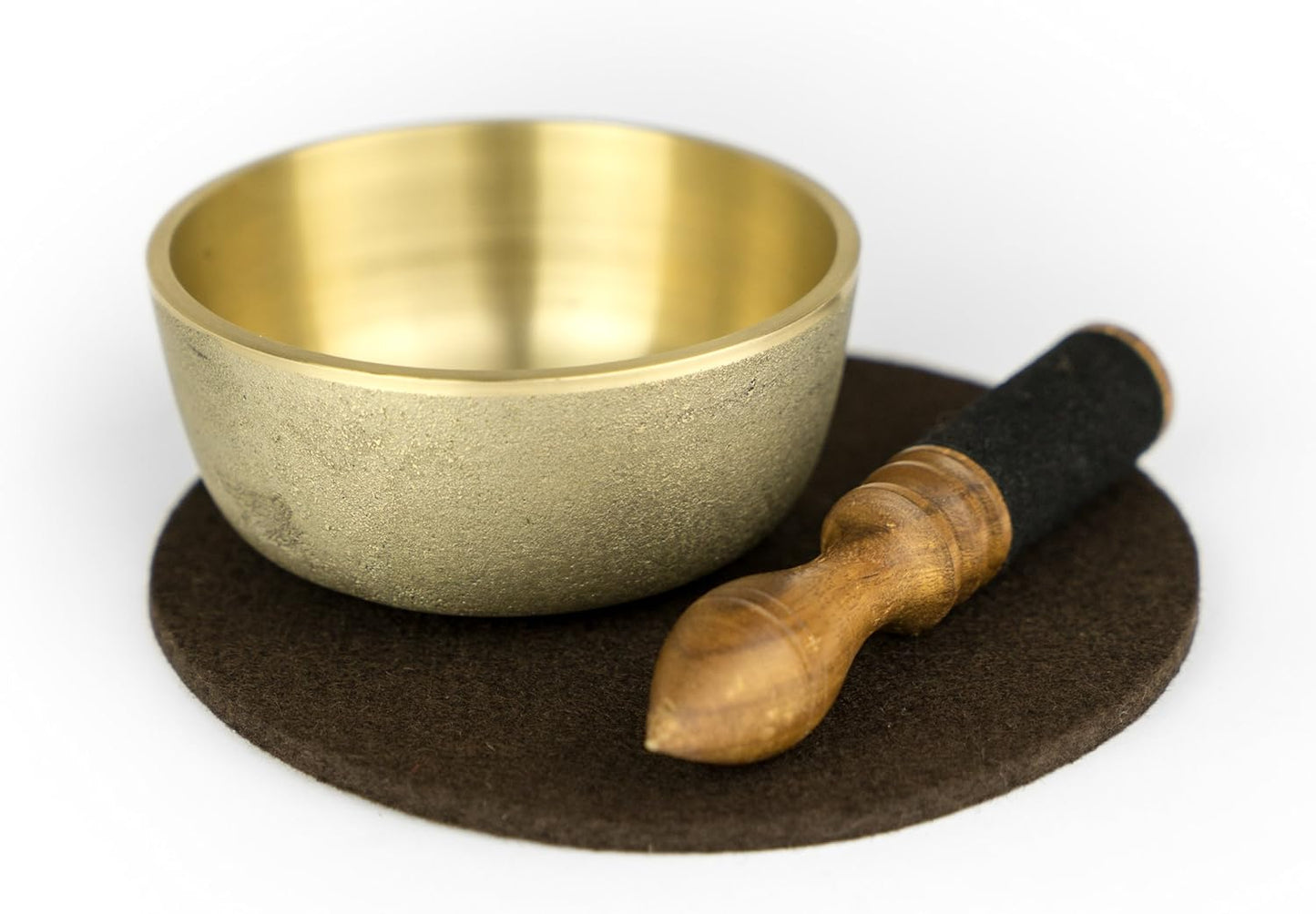 Japanische Klangschale mit Filzpad und Klöppel, cafebraun