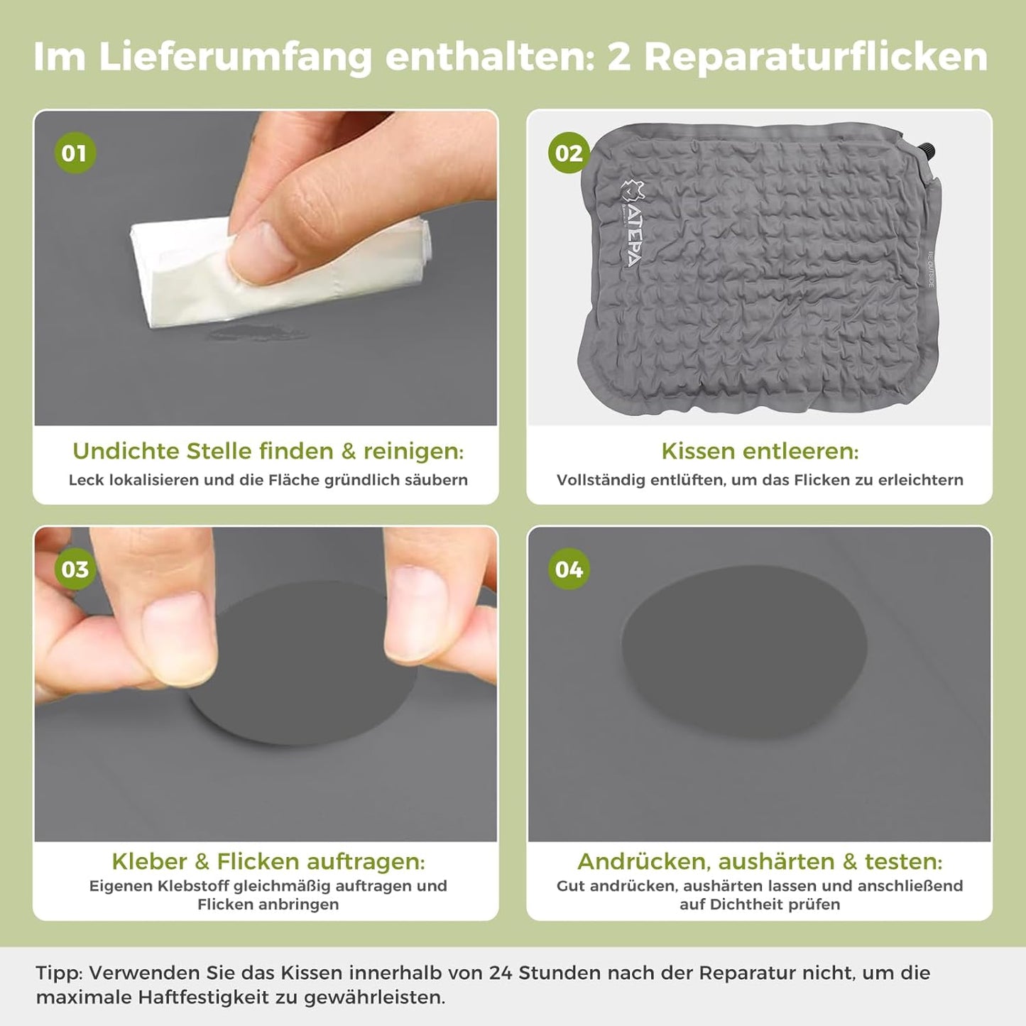 Selbstaufblasendes Sitzkissen-Set, Grau 2er Pack 38 x 28 x 5 cm