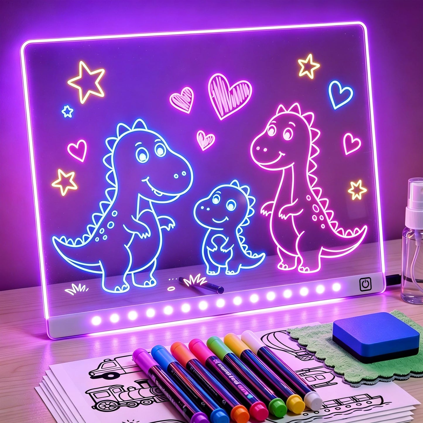 LED-Zeichentafel für Kinder mit 7 Stiften, Weiss 16 Zoll