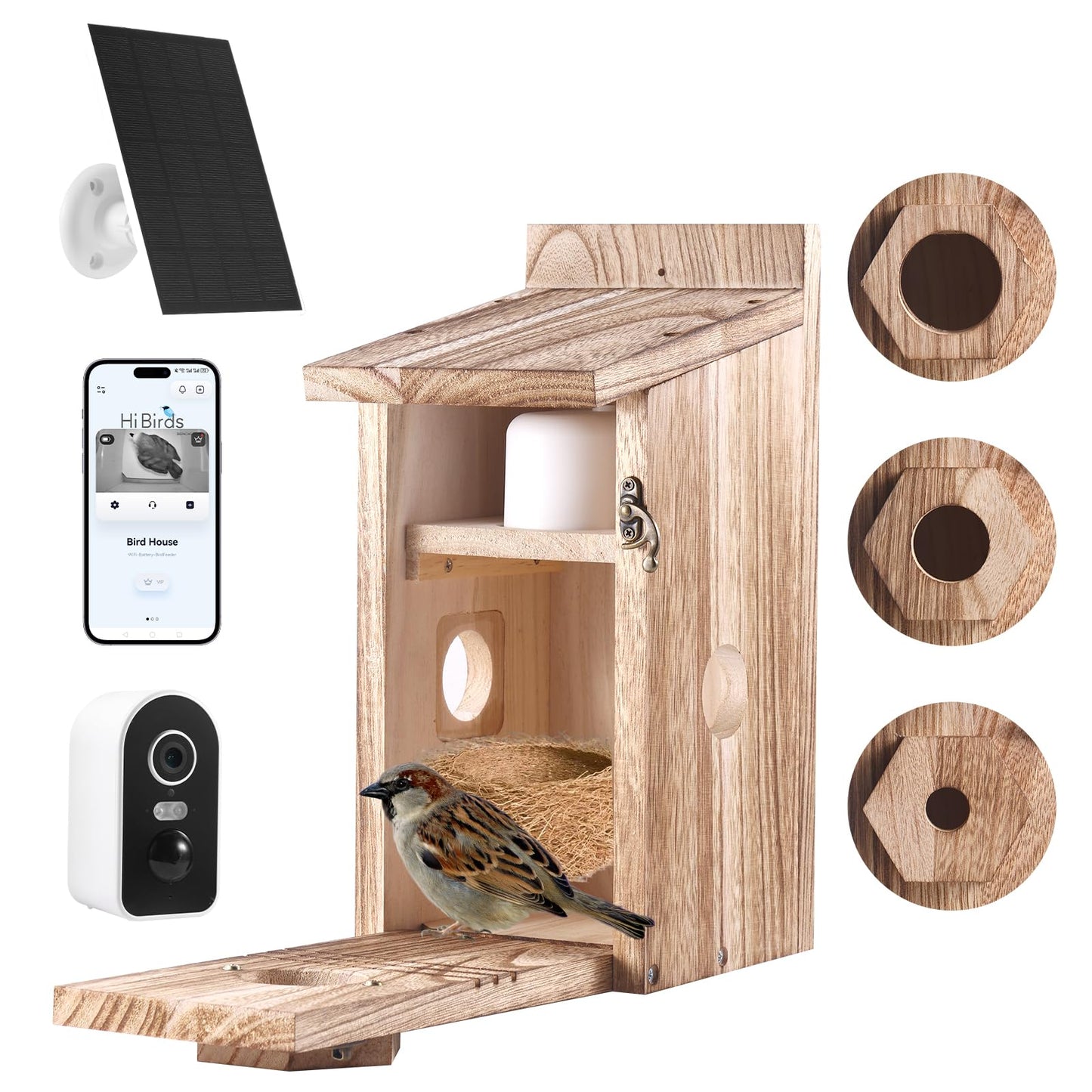 Vogelhaus mit Kamera & Solarbetrieb, Holz Vogelhaus Solar Kamera