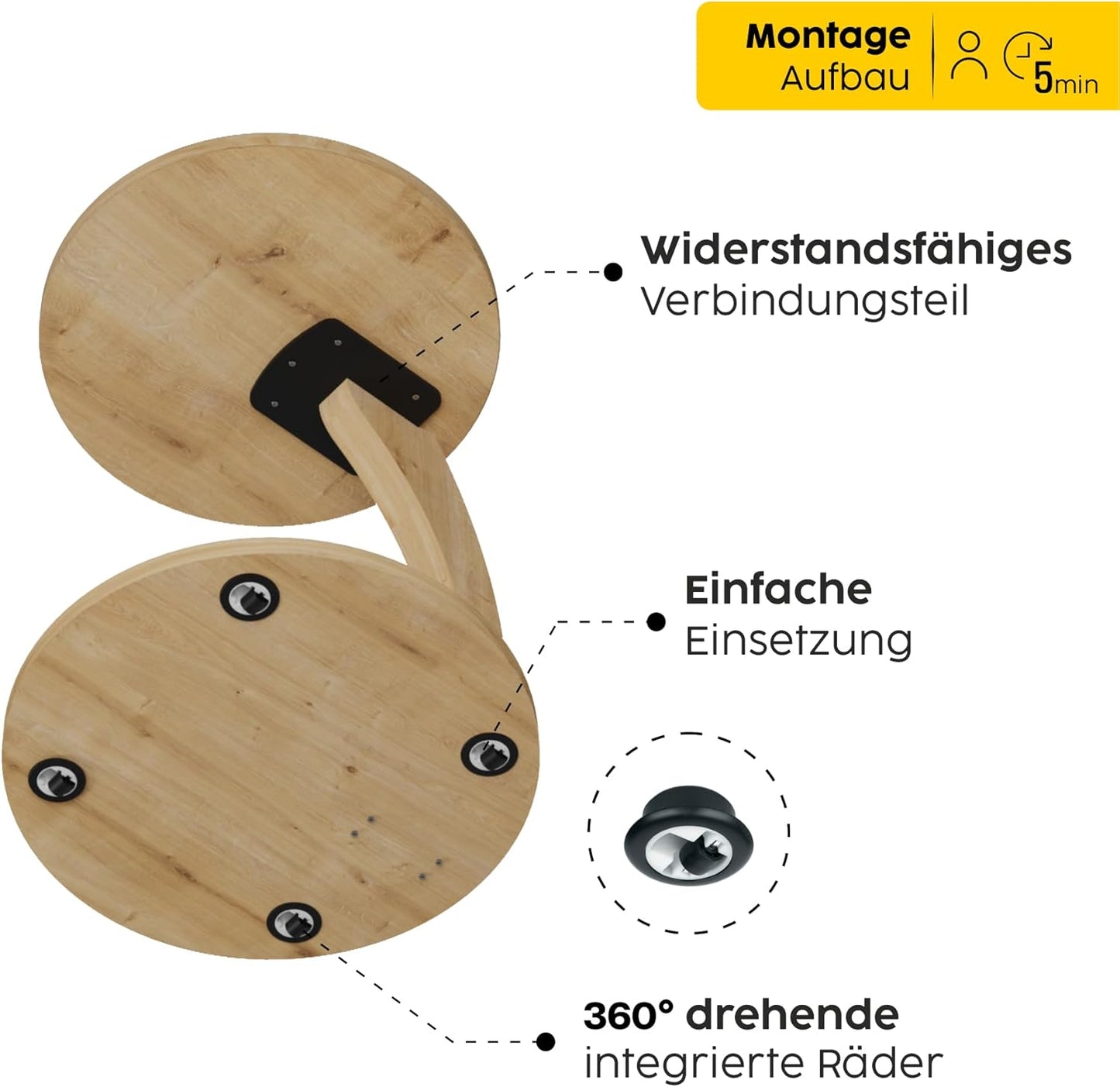 Beistelltisch in C-Form mit Rollen, Eiche-optik