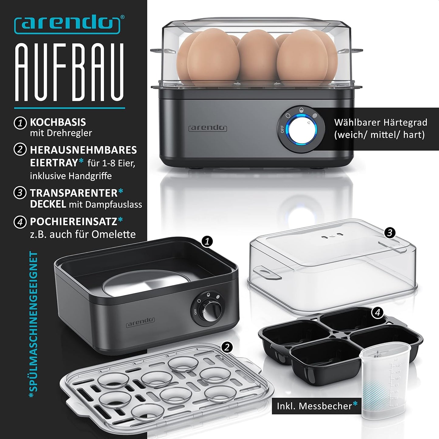 Wasserkocher Set mit Toaster und Eierkocher, A: Cool Grey