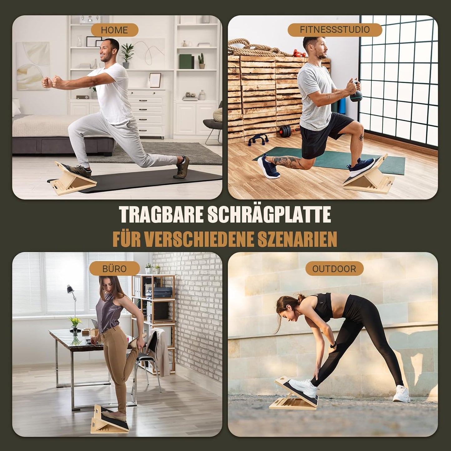 Verstellbares Schrägbrett mit Trainingsposter und Bändern
