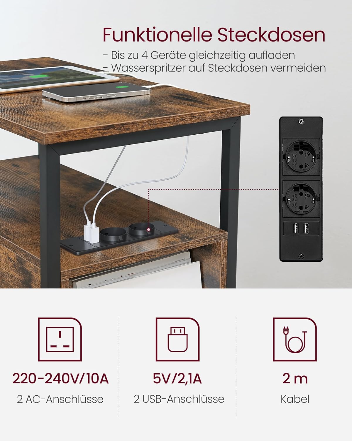 Connect - Beistelltisch, 1 Vintagebraun + Tintenschwarz