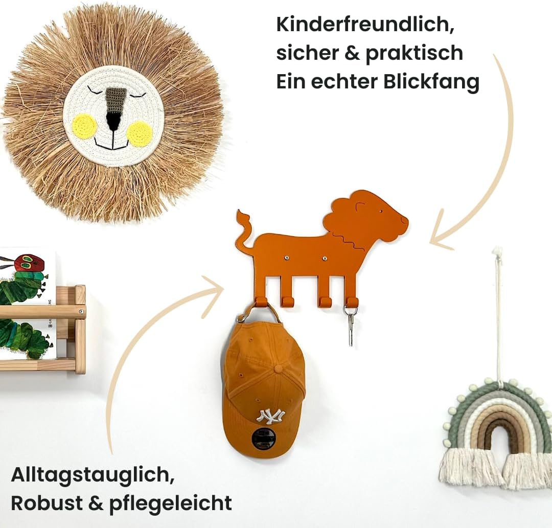 Kindergarderobe mit Löwenmotiv, Löwe - Orange