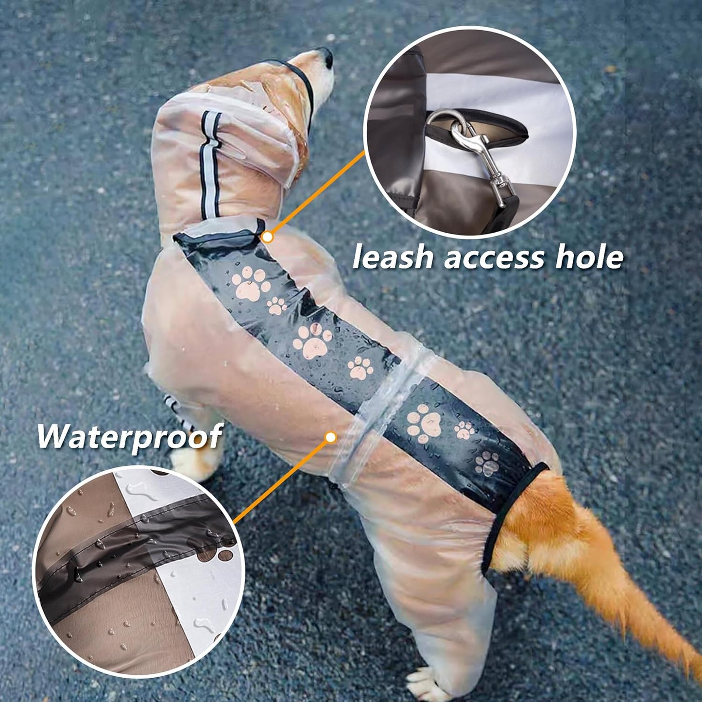 Hunde Regenjacke mit Kapuze, 4 Beine, wasserdicht, reflektierend, 2XL, Durchsichtig