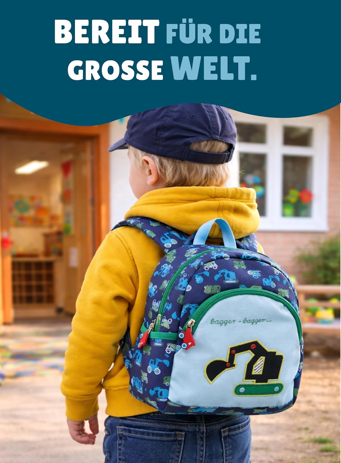 4-teiliges Kindergartenrucksack-Set, Bagger - Grün & Blau Rucksack-Set