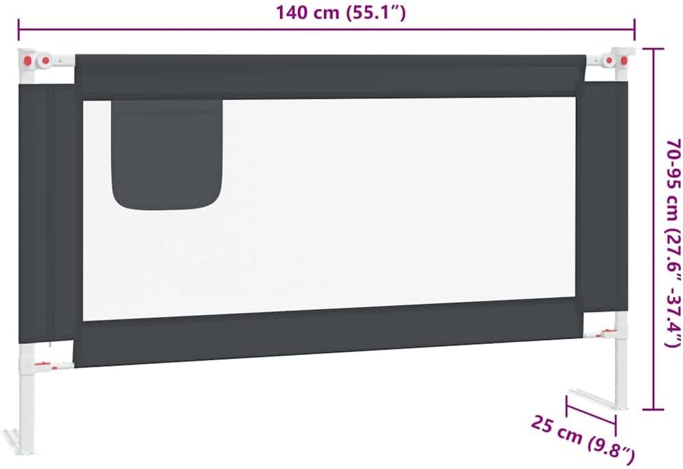 Kleinkind Bettschutzgitter 140x25 cm Rausfallschutz, 140 x 25 cm Dunkelgrau