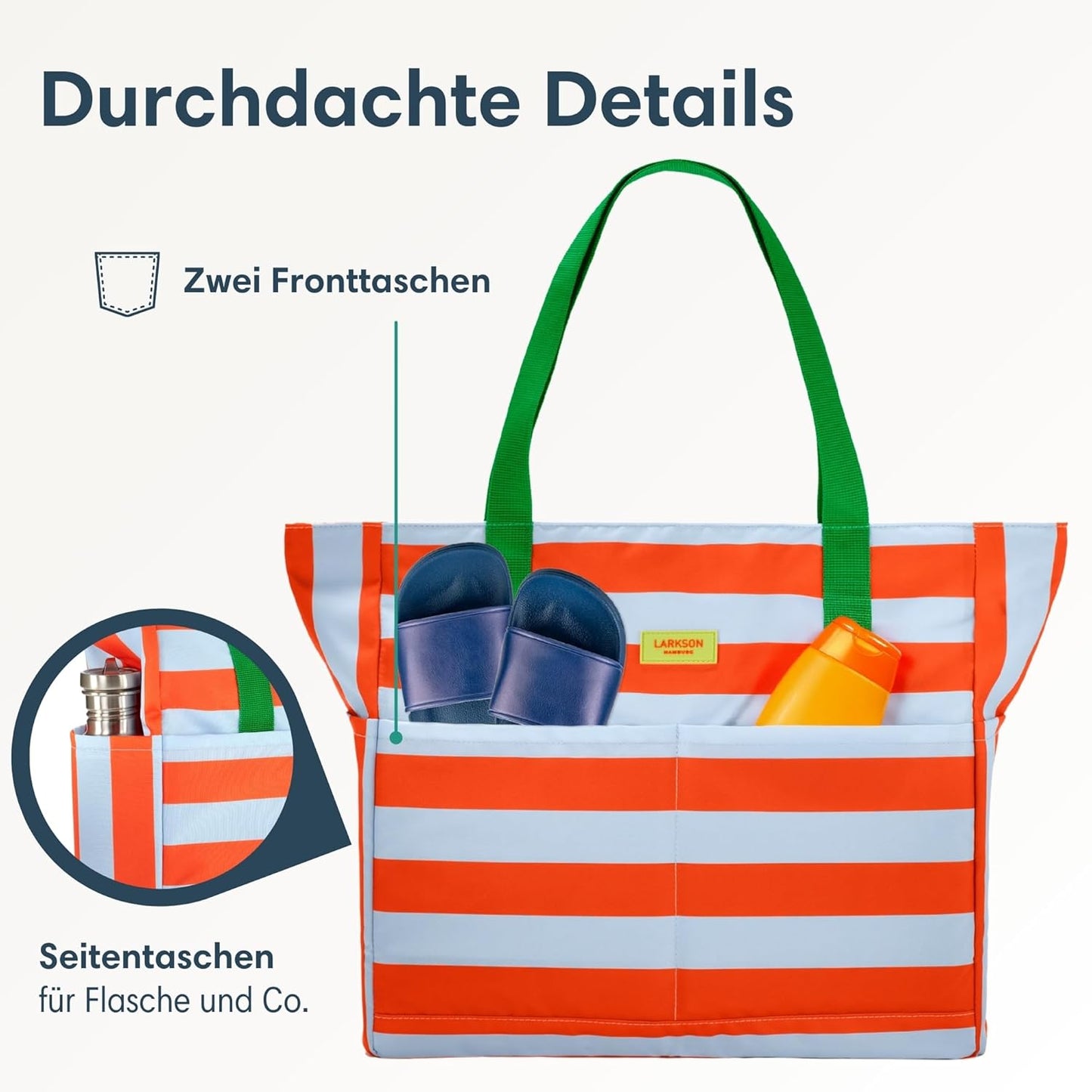 Strandtasche Linn mit Reissverschluss, Orange - Gestreift