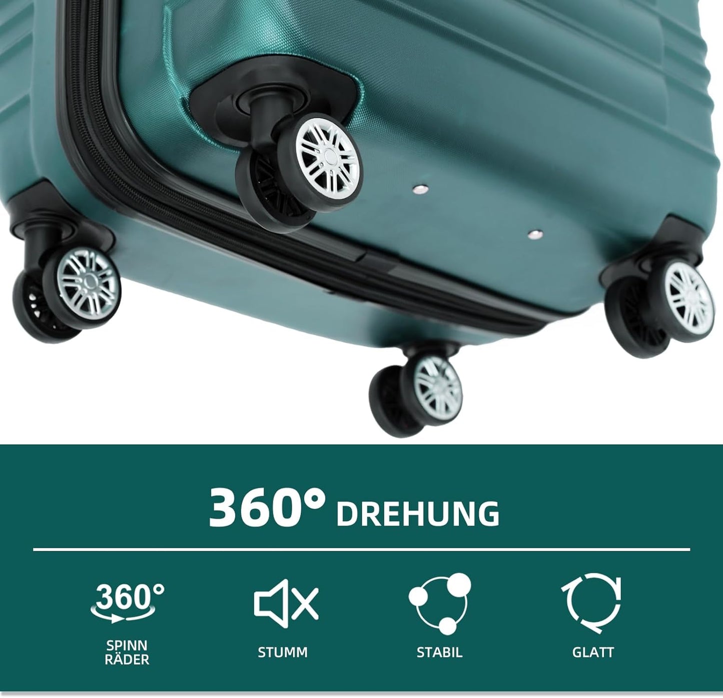 3-teiliges Hartschalenkofferset mit Zwillingsrollen, Dunkelgrün
