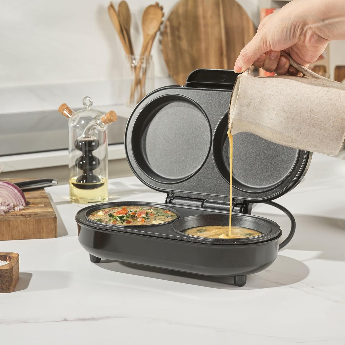 XL Dual Omelette Maker mit Antihaftplatten, EU Stecker XL Doppel-Omelett-Maker