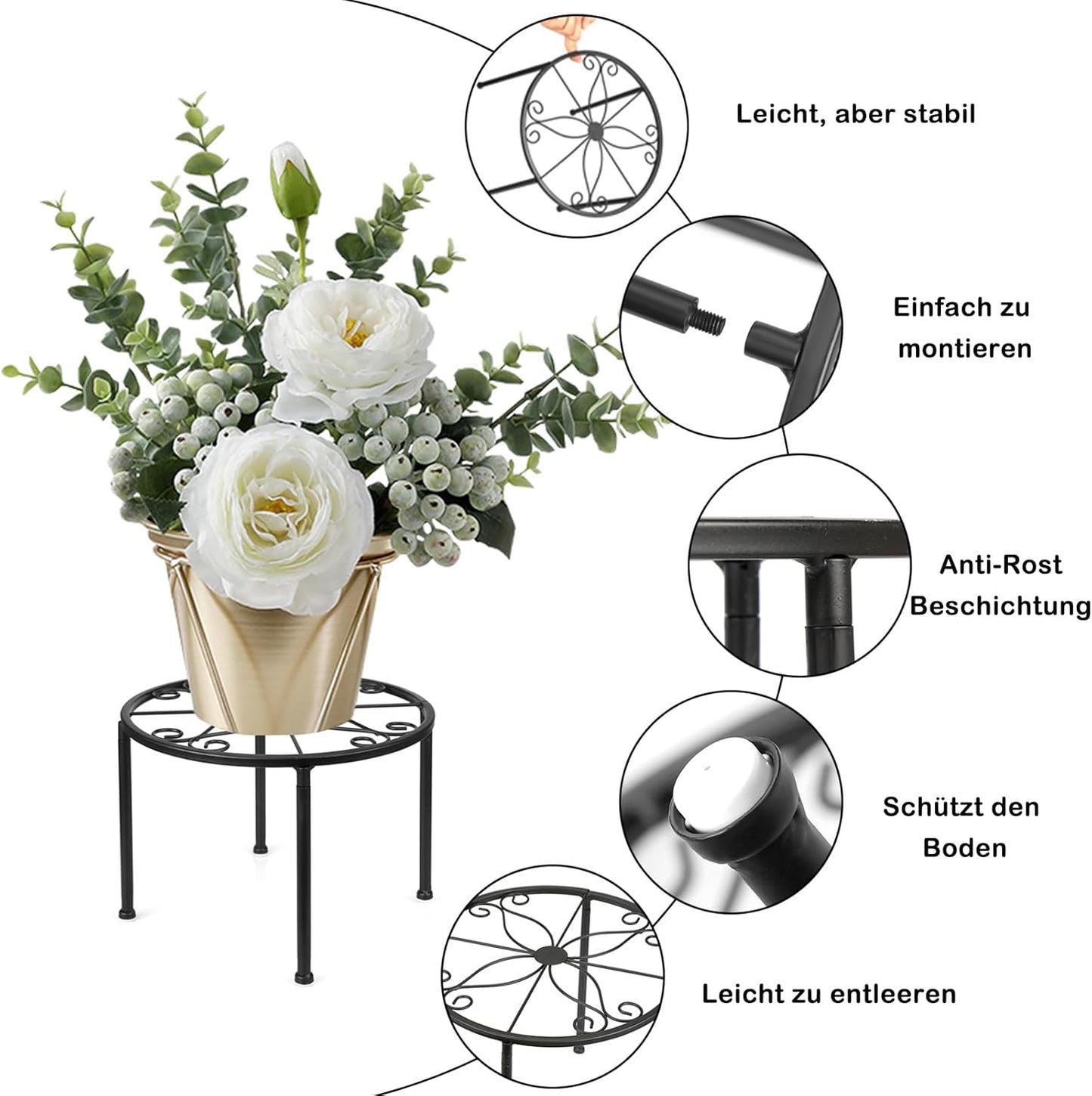 4-in-1 Blumenständer-Set, Schwarz