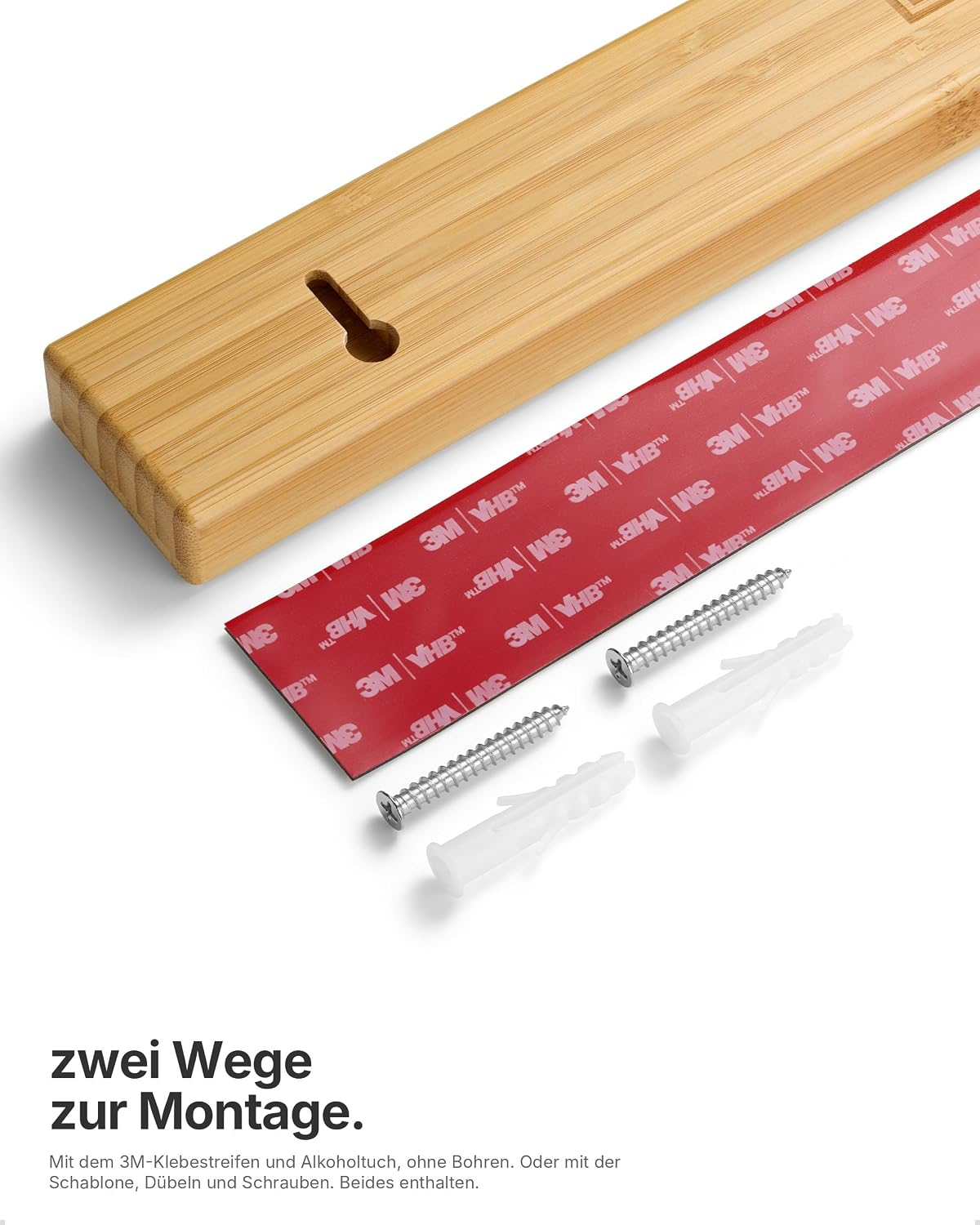 Selbstklebende Magnetleiste für Messer, Bambus 60 cm / 24″