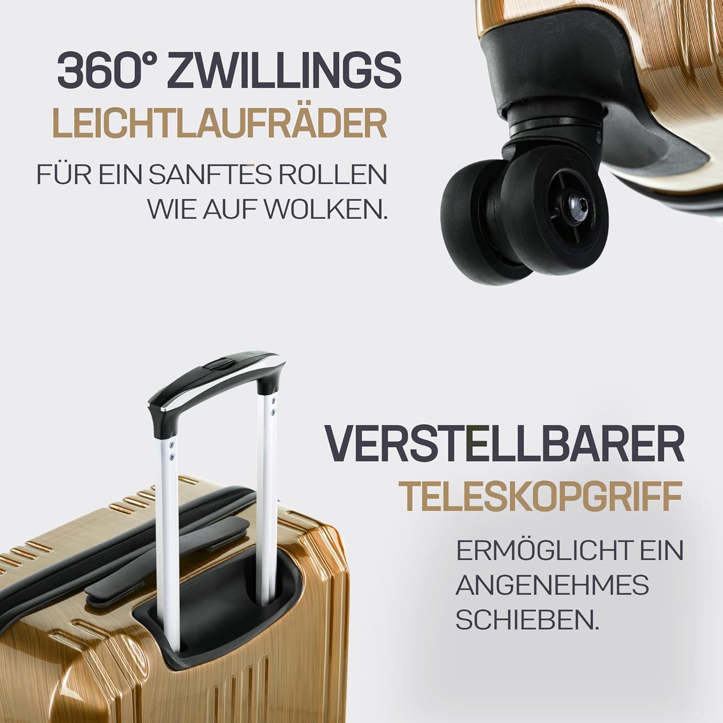 3-teiliges Hartschalenkofferset mit TSA-Schloss, 3er Set Bronze-metallic