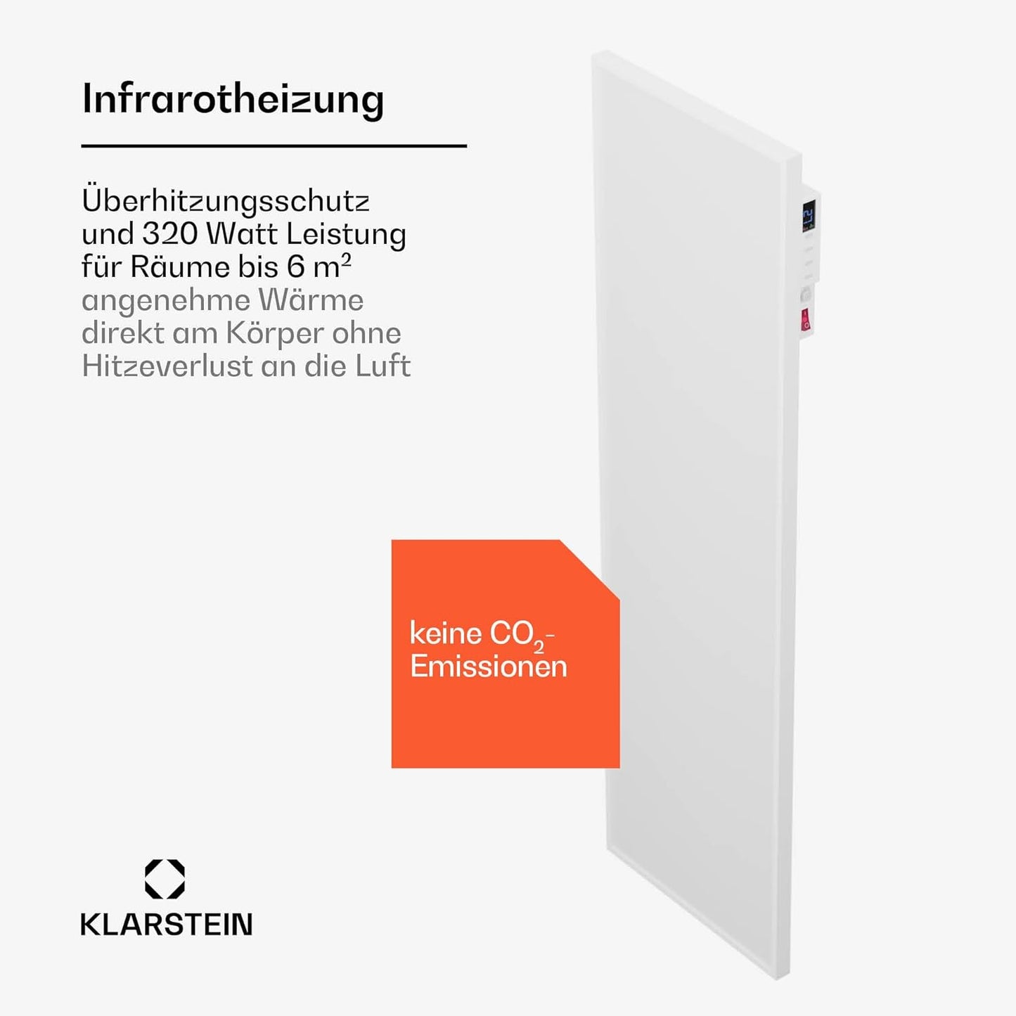 Infrarotheizung mit Thermostat und App-Steuerung, 37 x 111 cm / 320 W / Weiss