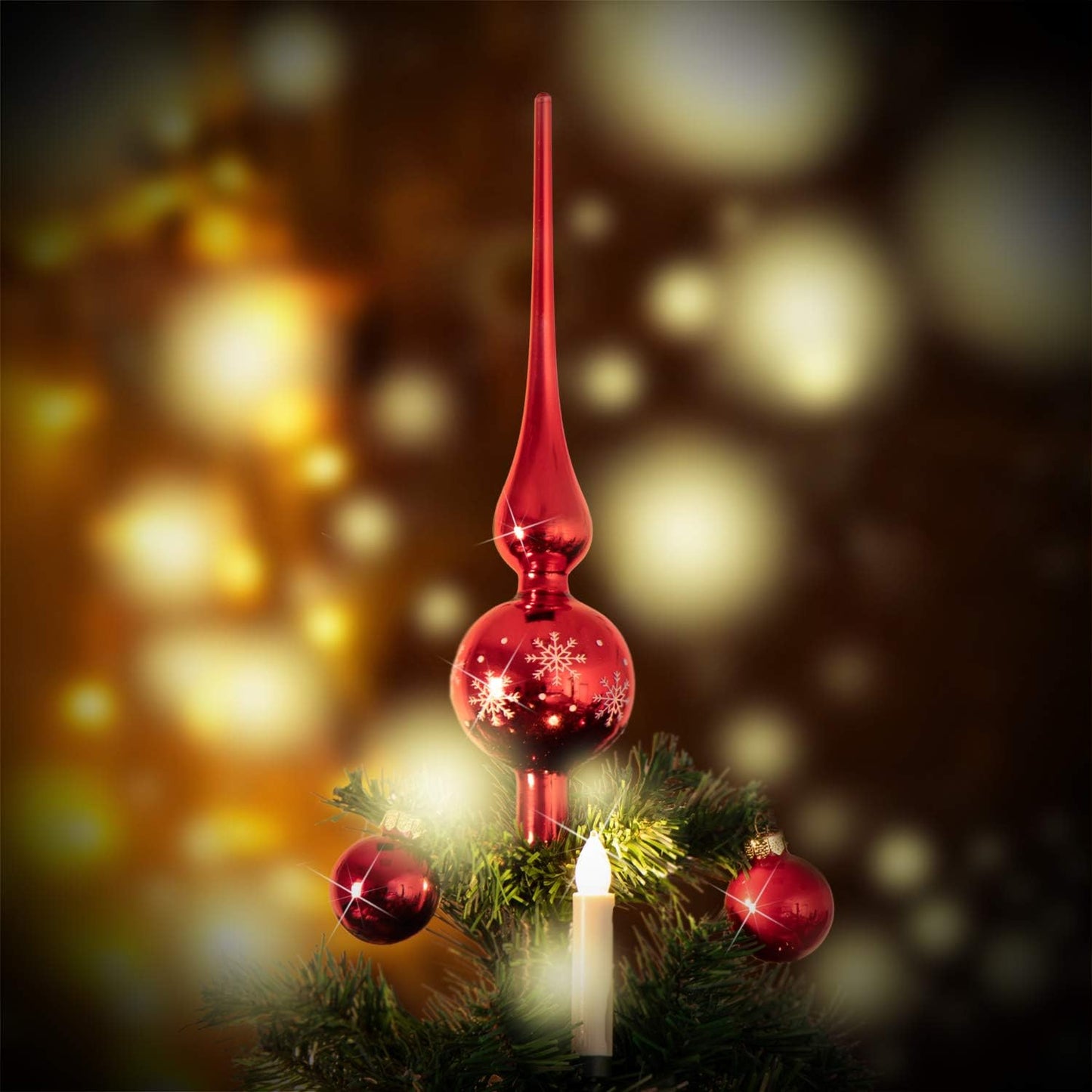 Weihnachtsbaumspitze aus Glas, Rot 28cm, 01 Stück - glänzend