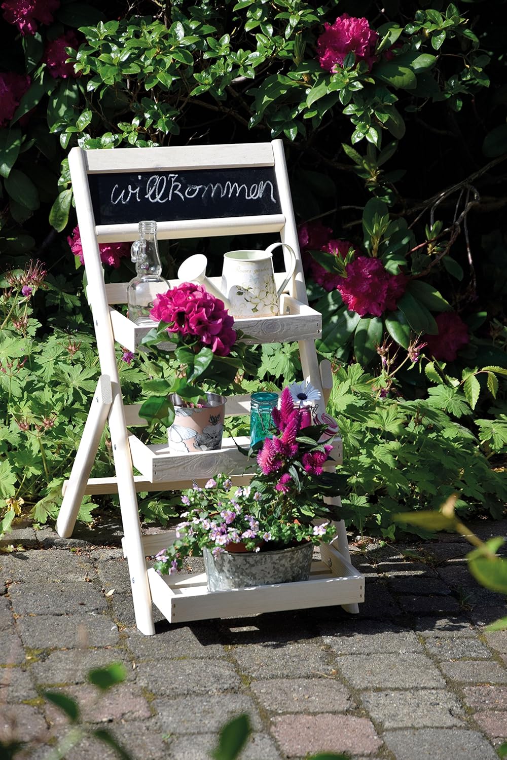 3-stufige Blumentreppe mit Kreidetafel