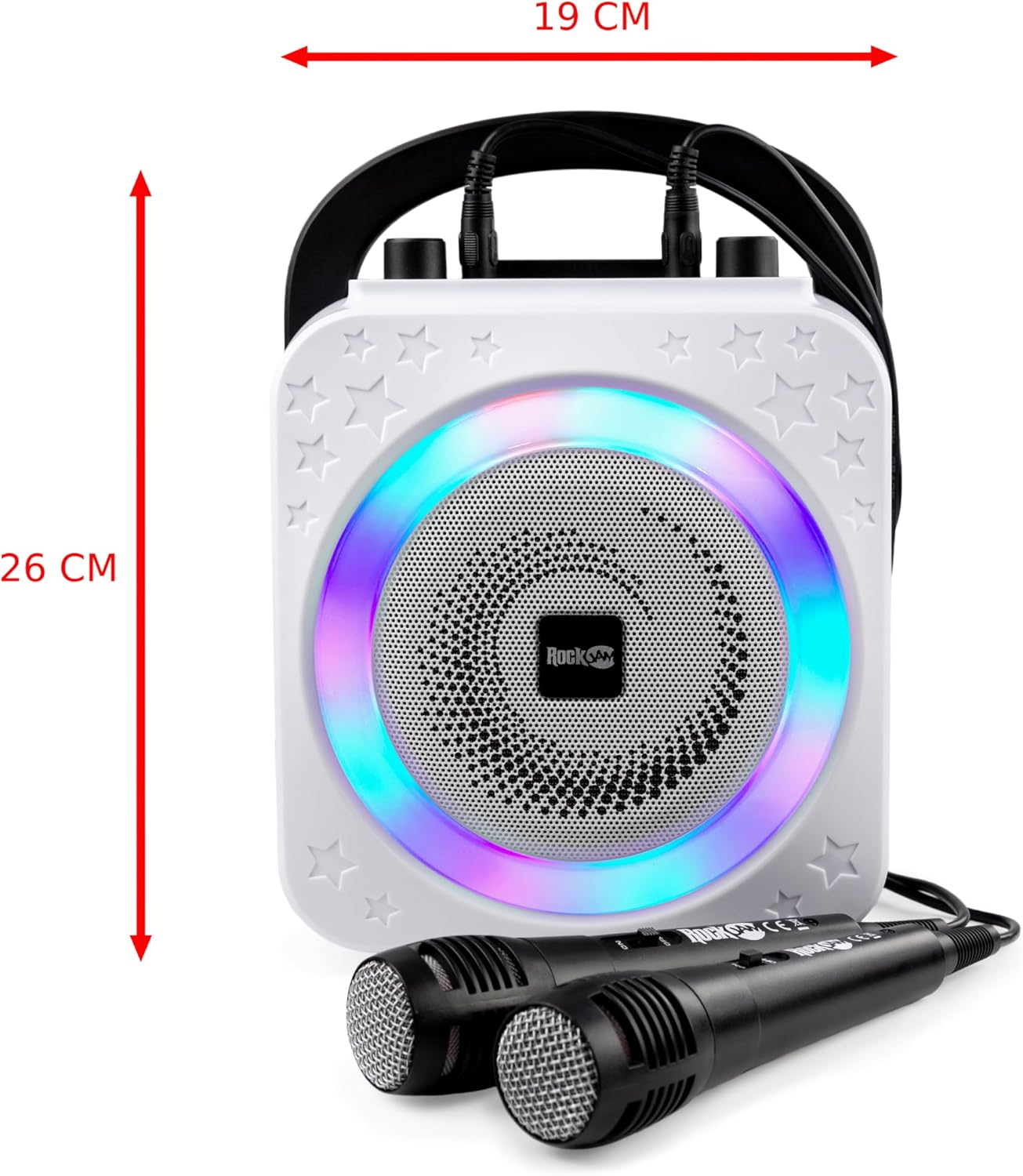 Bluetooth Karaoke-Maschine mit zwei Mikrofonen, Weiss Ring Light & Disco Light