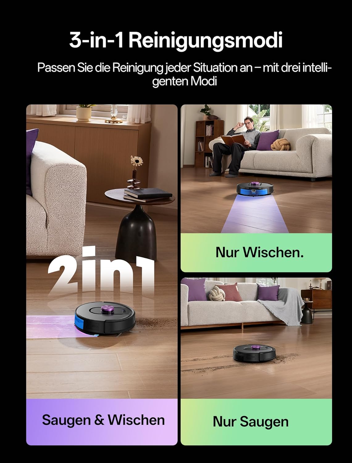 Saug-Wischroboter W15, L Schwarz