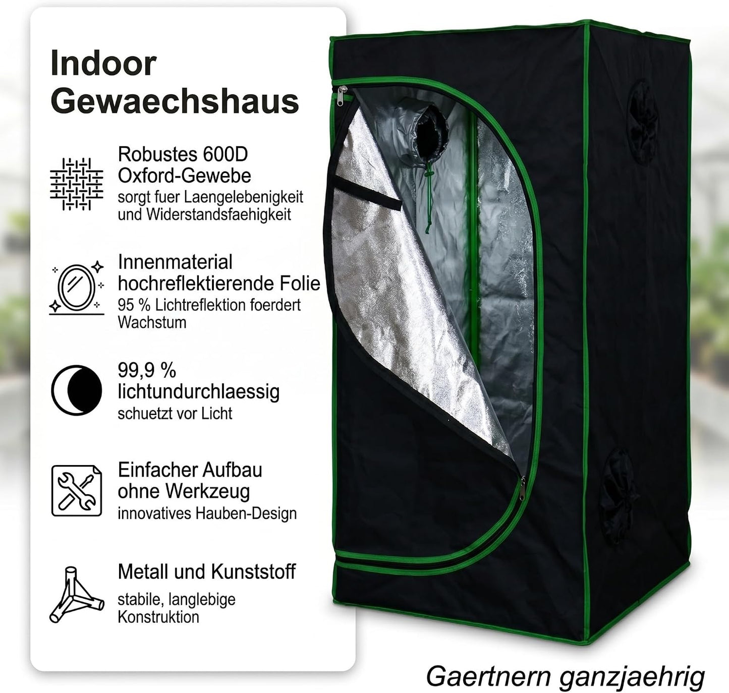 Growzelt Zuchtzelt Set, 40x40x120 cm