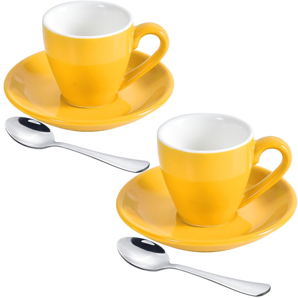Espresso-Tassen 2er-Set mit Untertassen, Gelb