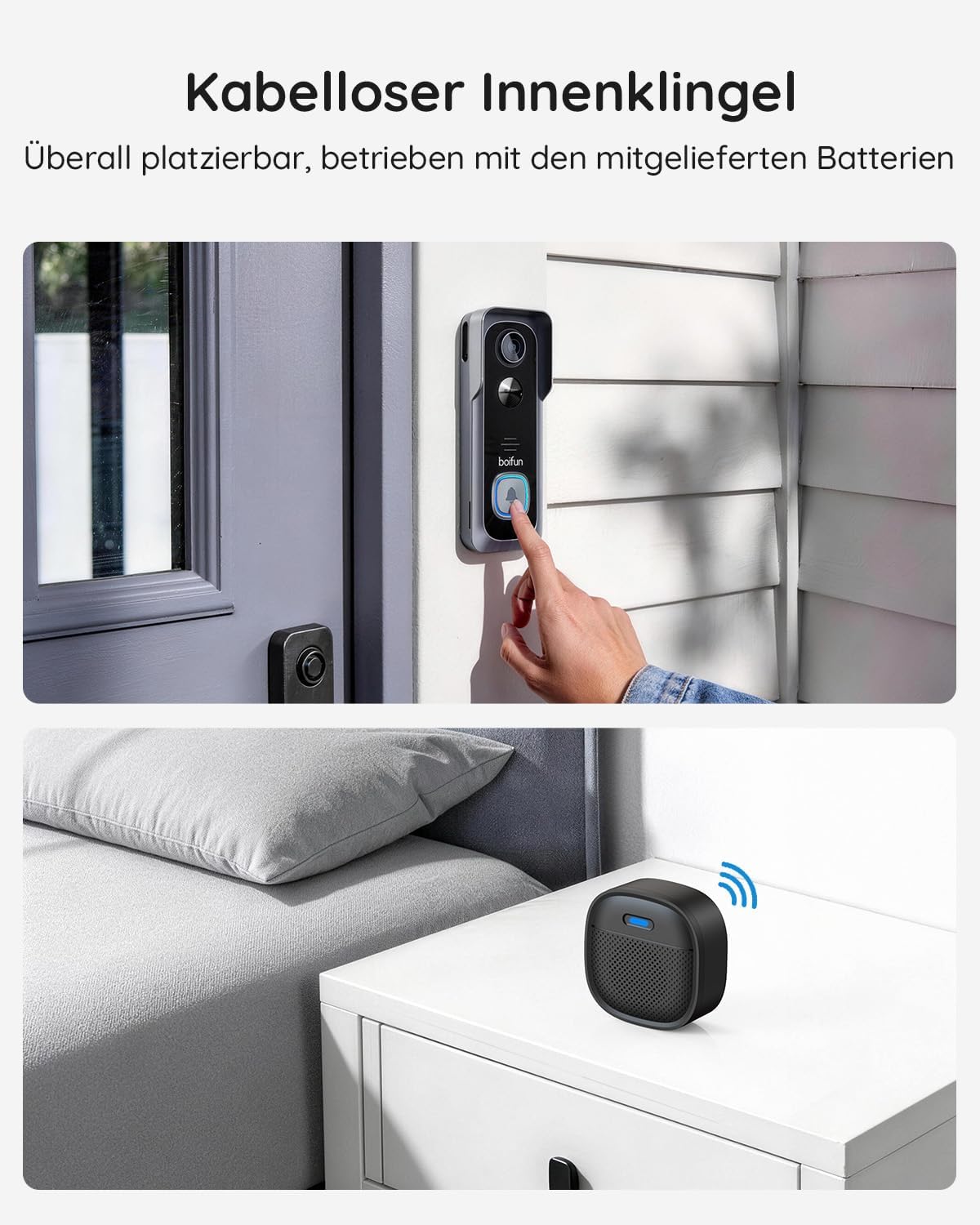 J1X Video Türklingel mit Kamera & Alexa, 2.5k 5mp Video Türklingel Graue