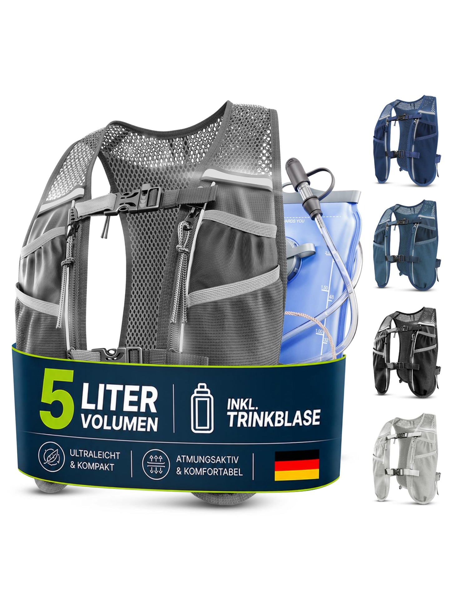 Laufweste mit Trinkblase, 5L - grau - mit Trinkblase 5L