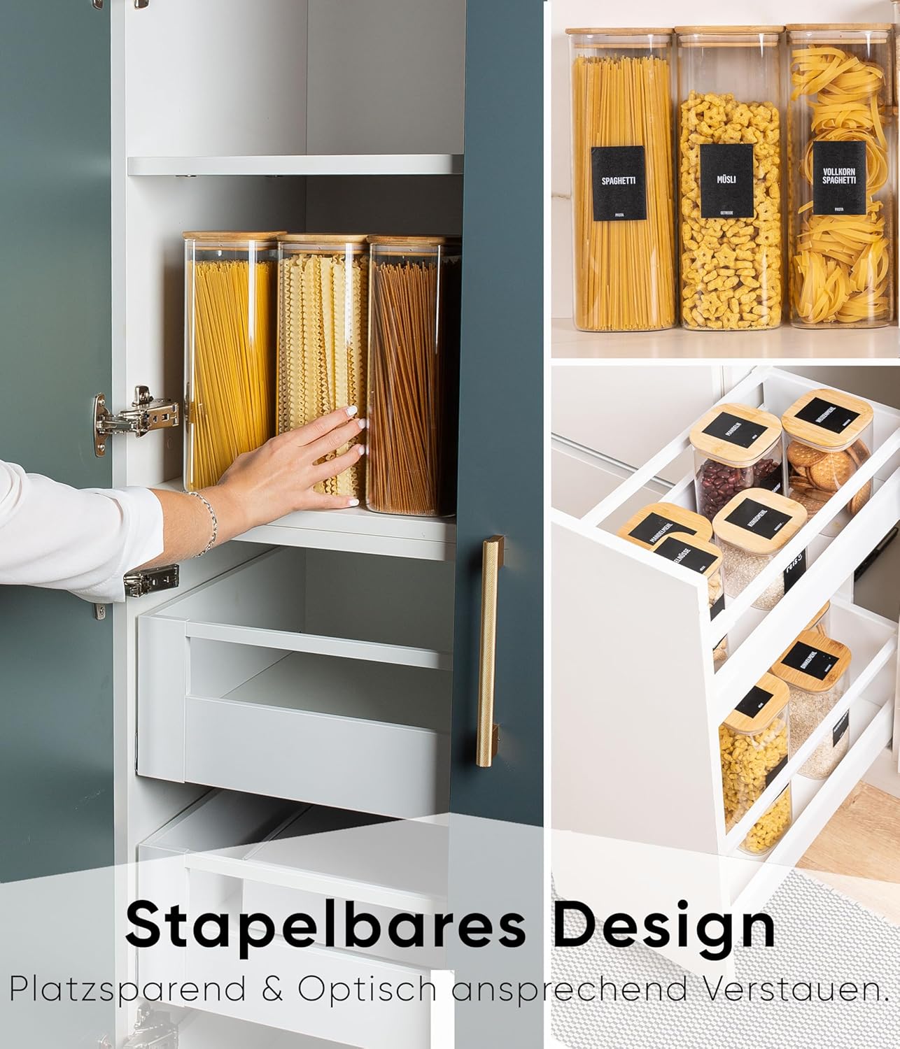 Vorratsgläser-Set mit Deckel, 3 Stk., 1 Grösse/2300ml, eckig