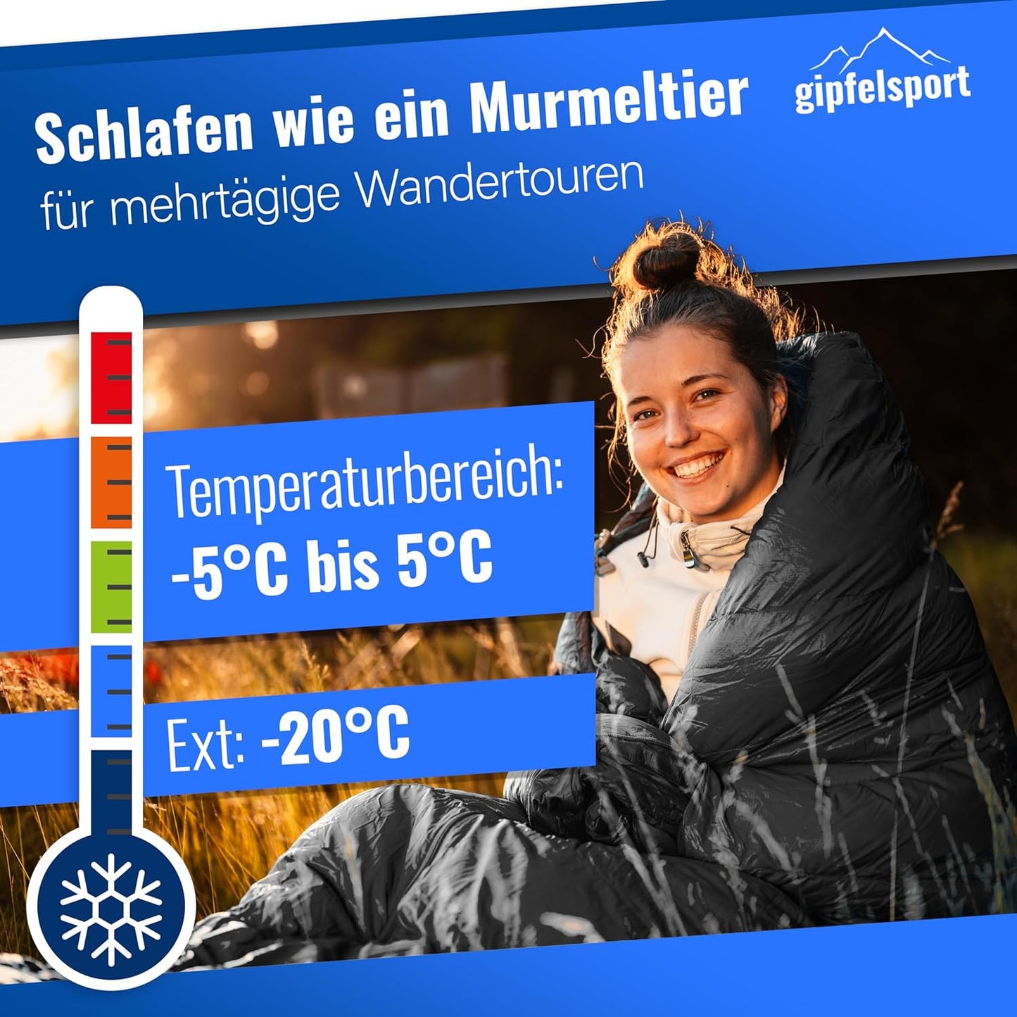 Ultraleichter Mumienschlafsack für 4 Jahreszeiten, -5°C schwarz