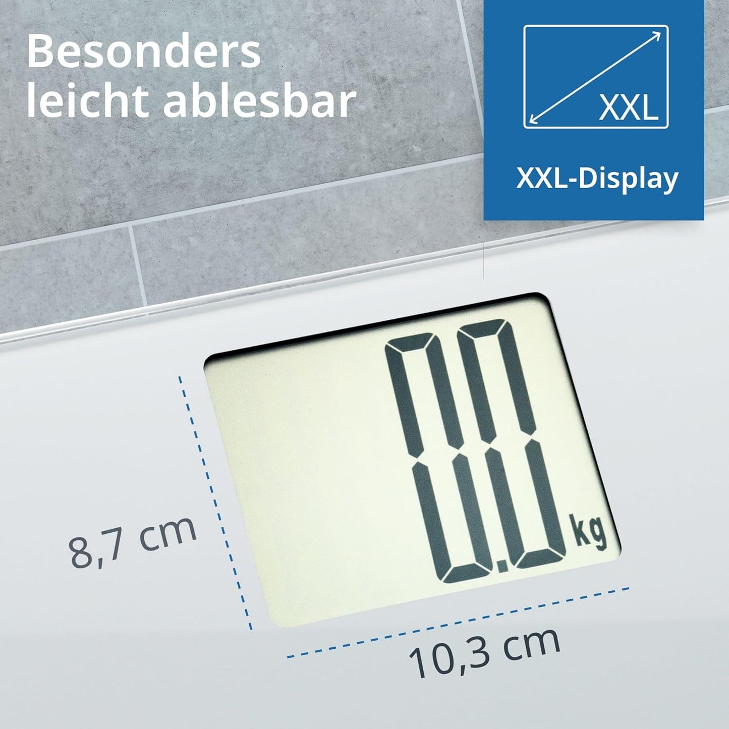 Digitale Körperwaage mit grossem Display, Silber / XXL-Display 200 kg