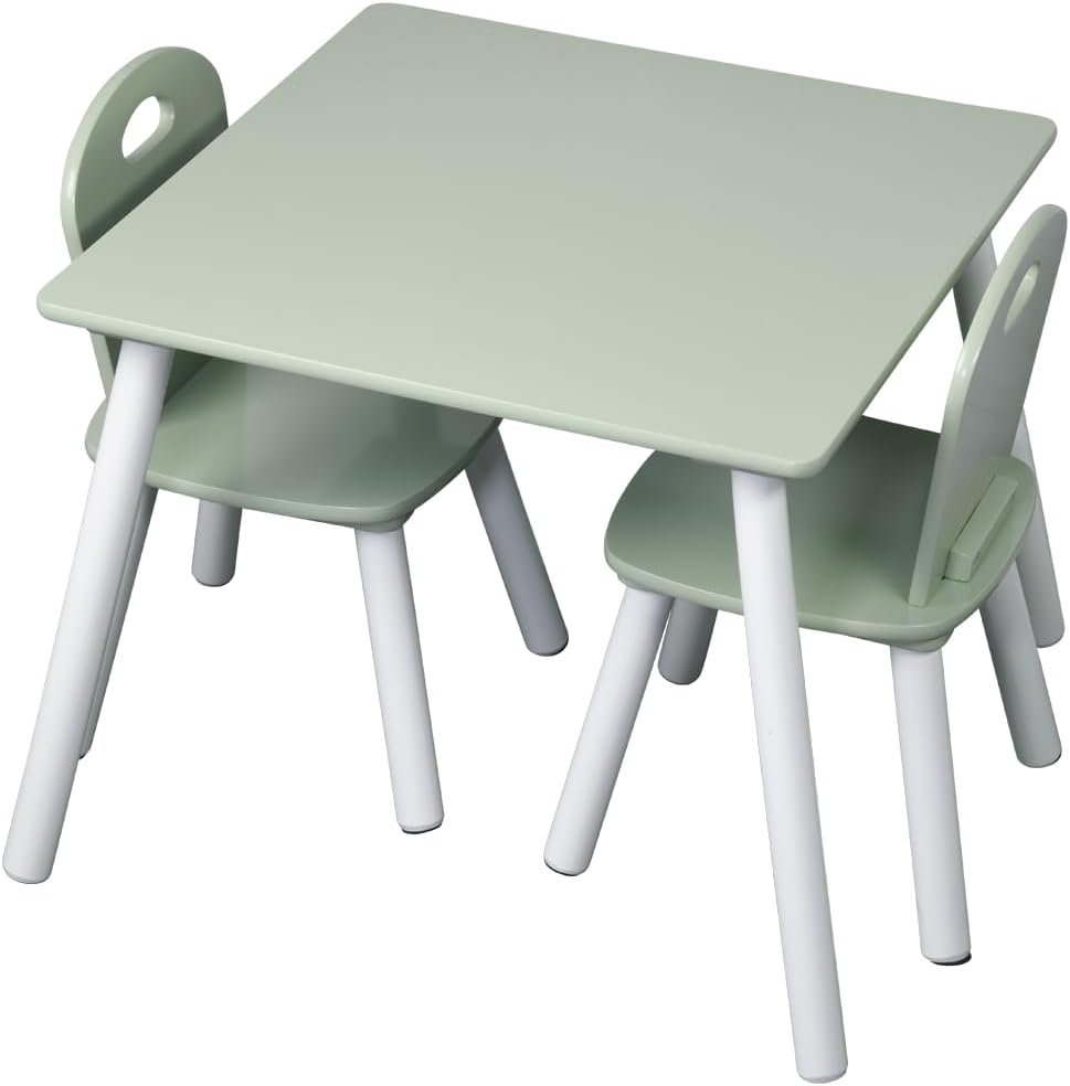 Kindertisch mit 2 Stühlen, Weiss, Grün