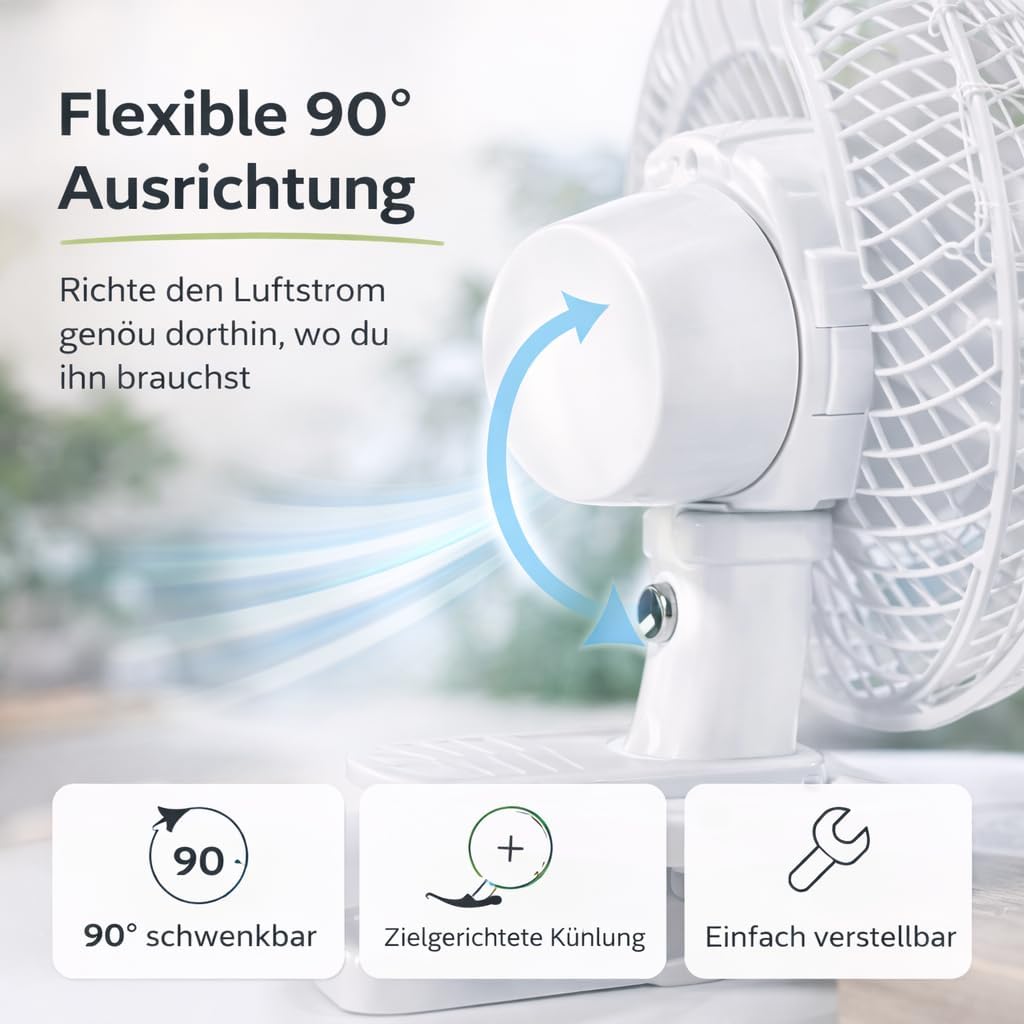 2-in-1 Tischventilator mit Ständer & Clip, Ventilator mit Clip Ø 20 cm