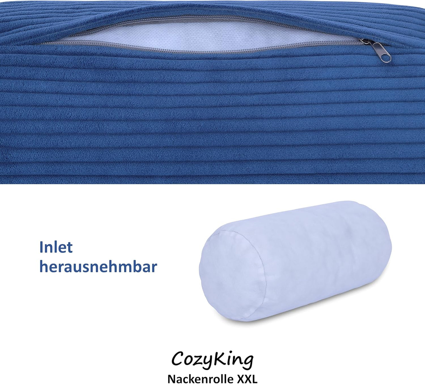 Nackenrolle in Cord Optik, Cord Blau 15 x 70 cm