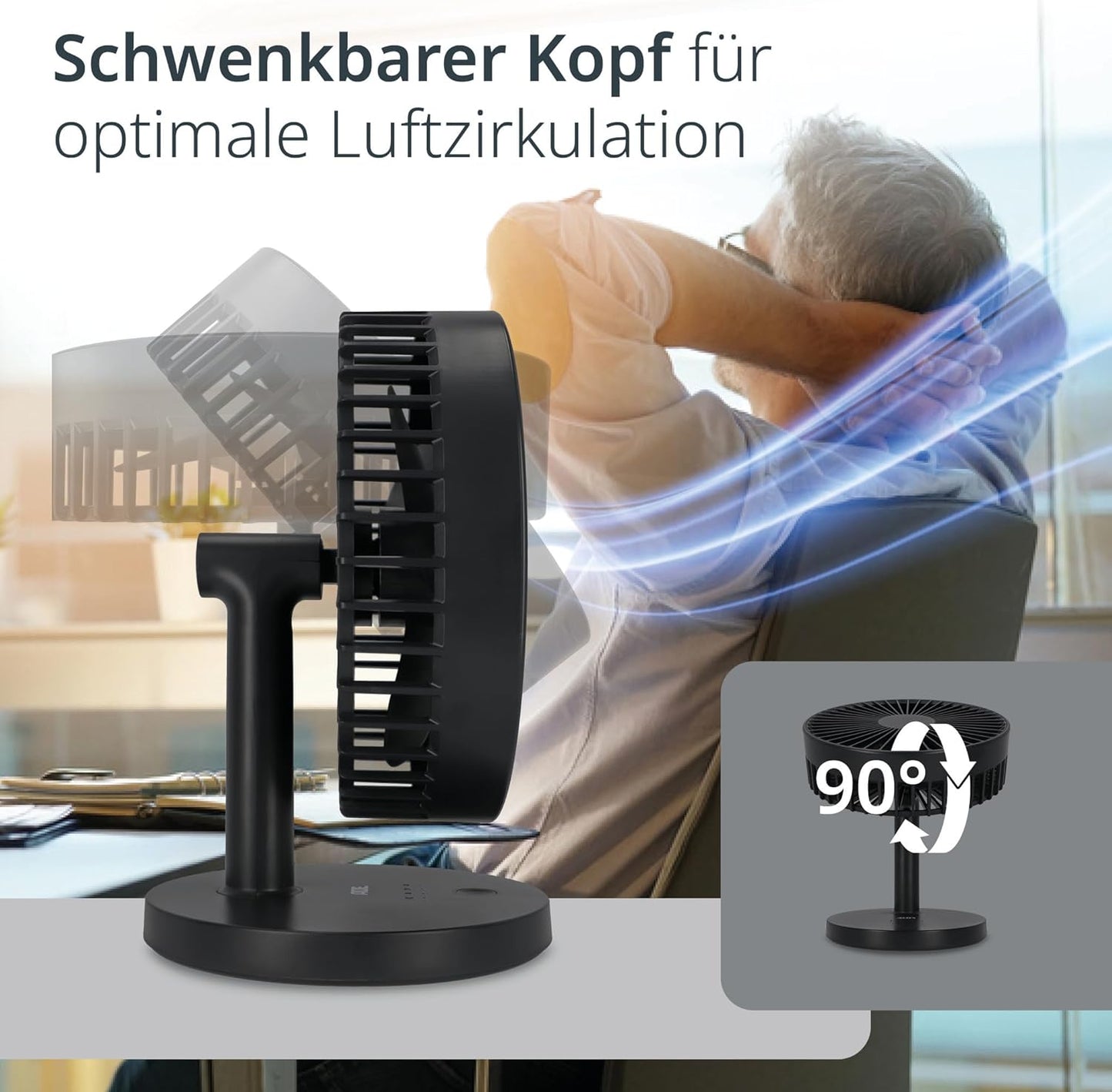 USB-Tischventilator mit Akku, Anthrazit