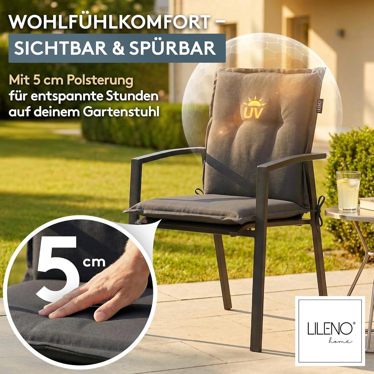 Gartenstuhlauflagen Set Tamifür Niedriglehner, Uni Anthrazit (Tami) 2