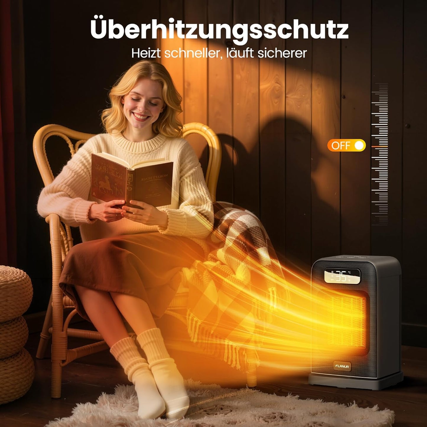 Keramik-Heizlüfter mit Thermostat, 26cm Schwarz