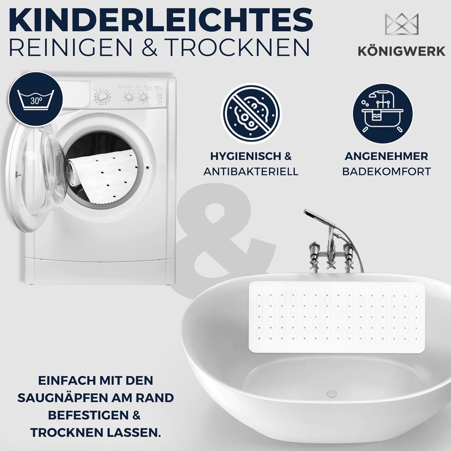 Rutschfeste Badewannenmatte, Weiß