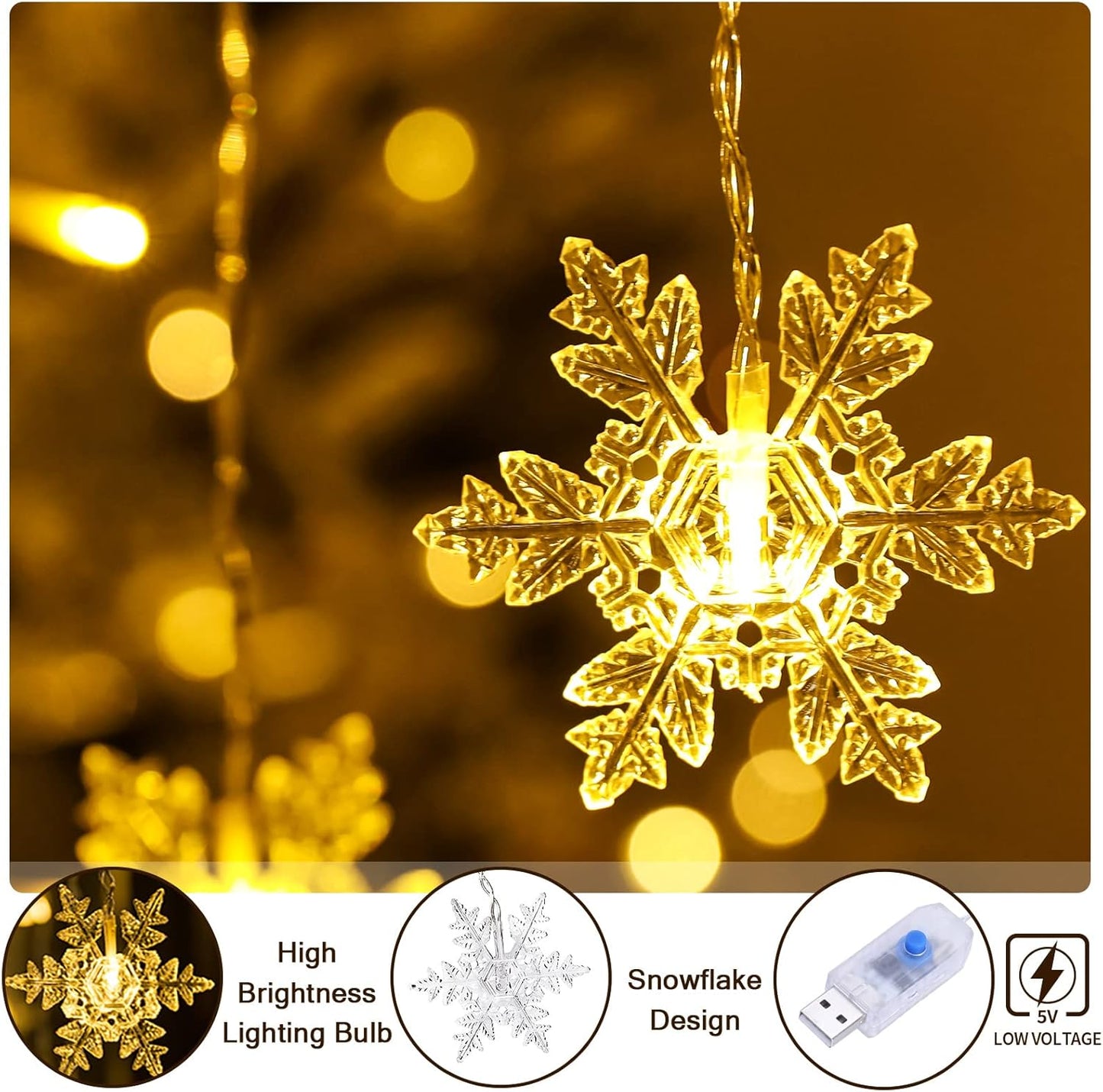 Schneeflocken Lichtervorhang, Warmweiss-schneeflocken