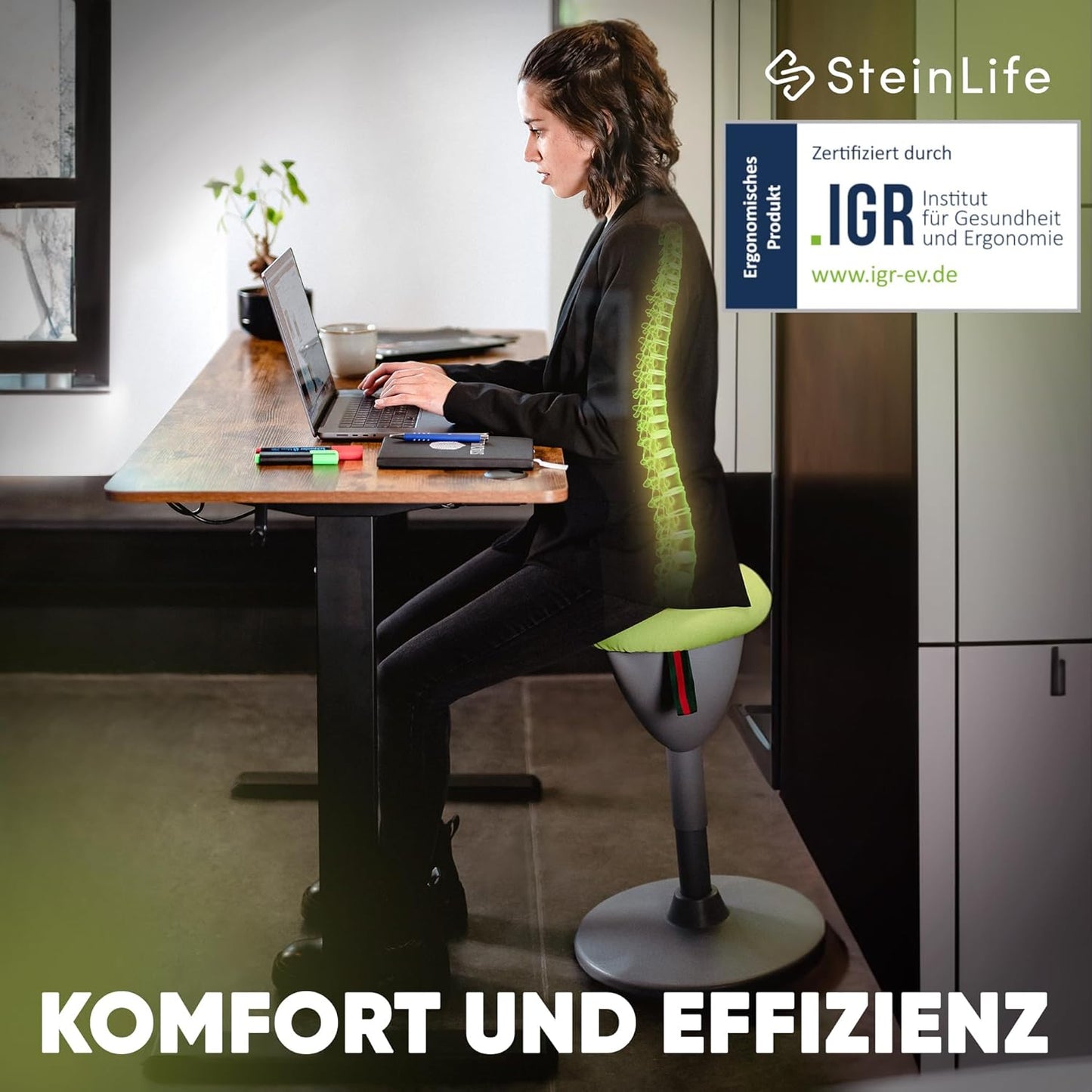 Ergonomischer Bürohocker höhenverstellbar, 48-68cm, Grün Sitzhocker