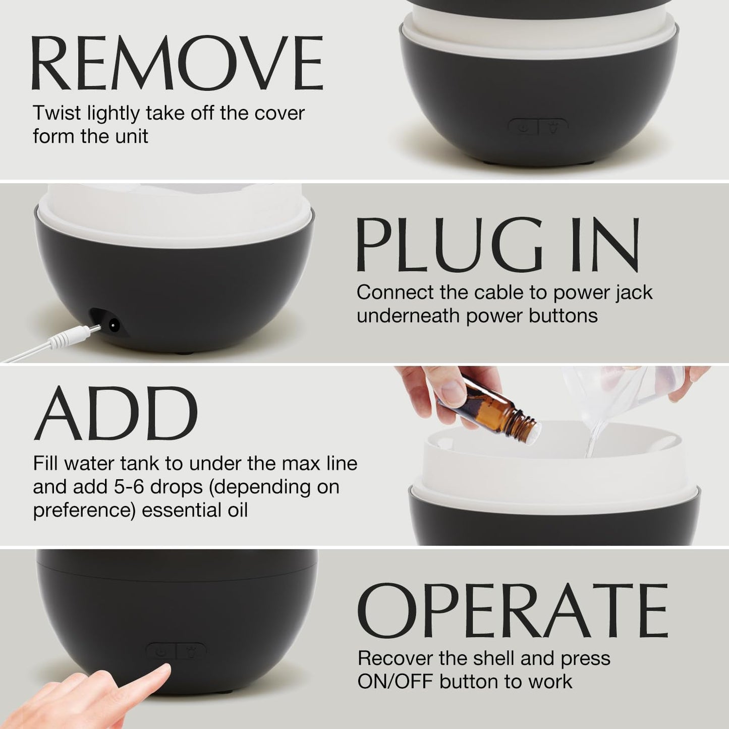 Aroma Diffuser mit Flammeneffekt, 2er-Set, Weiss&schwarz