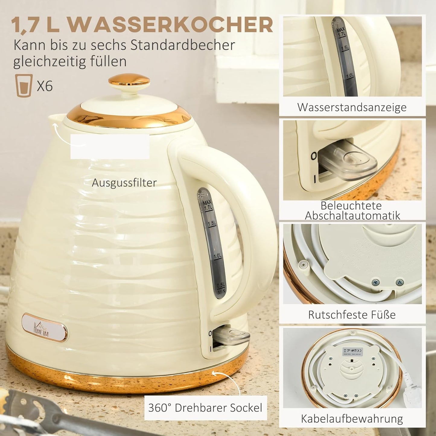 Frühstücks-Set: Wasserkocher & 4-Scheiben-Toaster, Beige