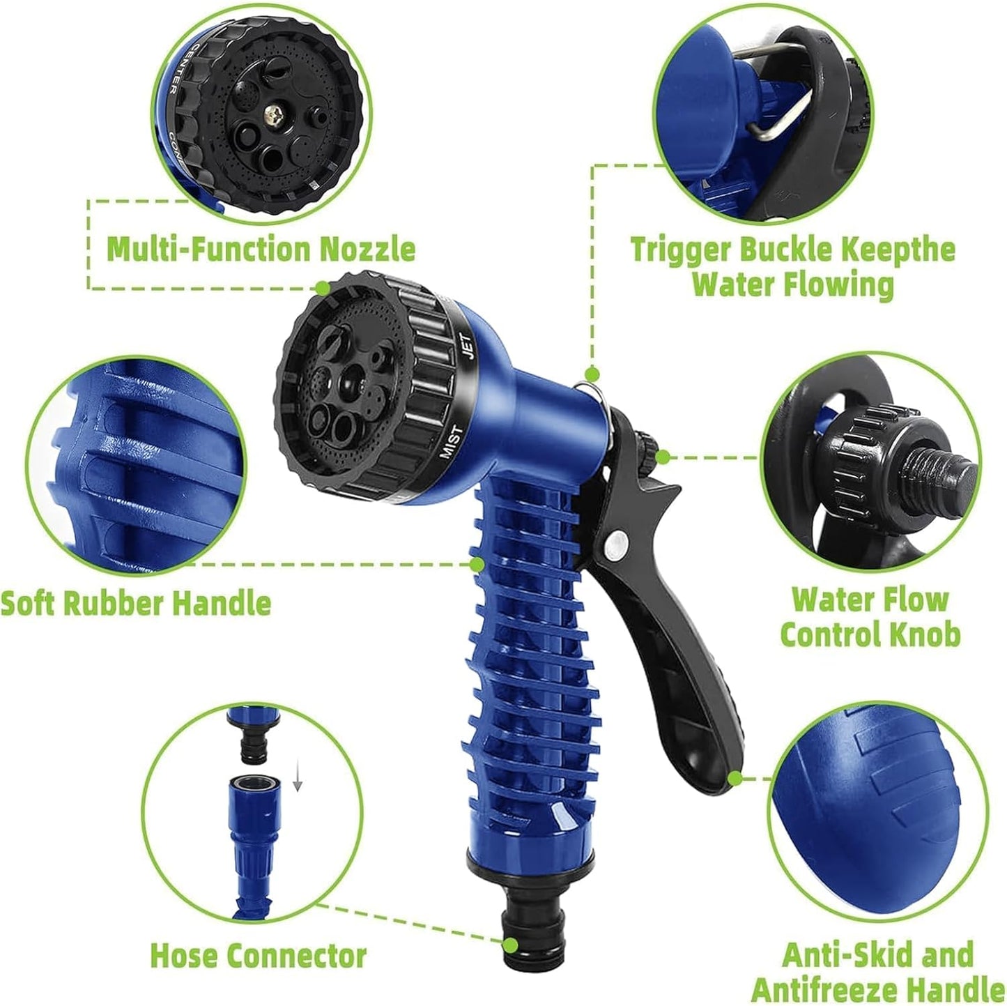 Flexibler Gartenschlauch mit 7 Funktionen, Blau-100ft