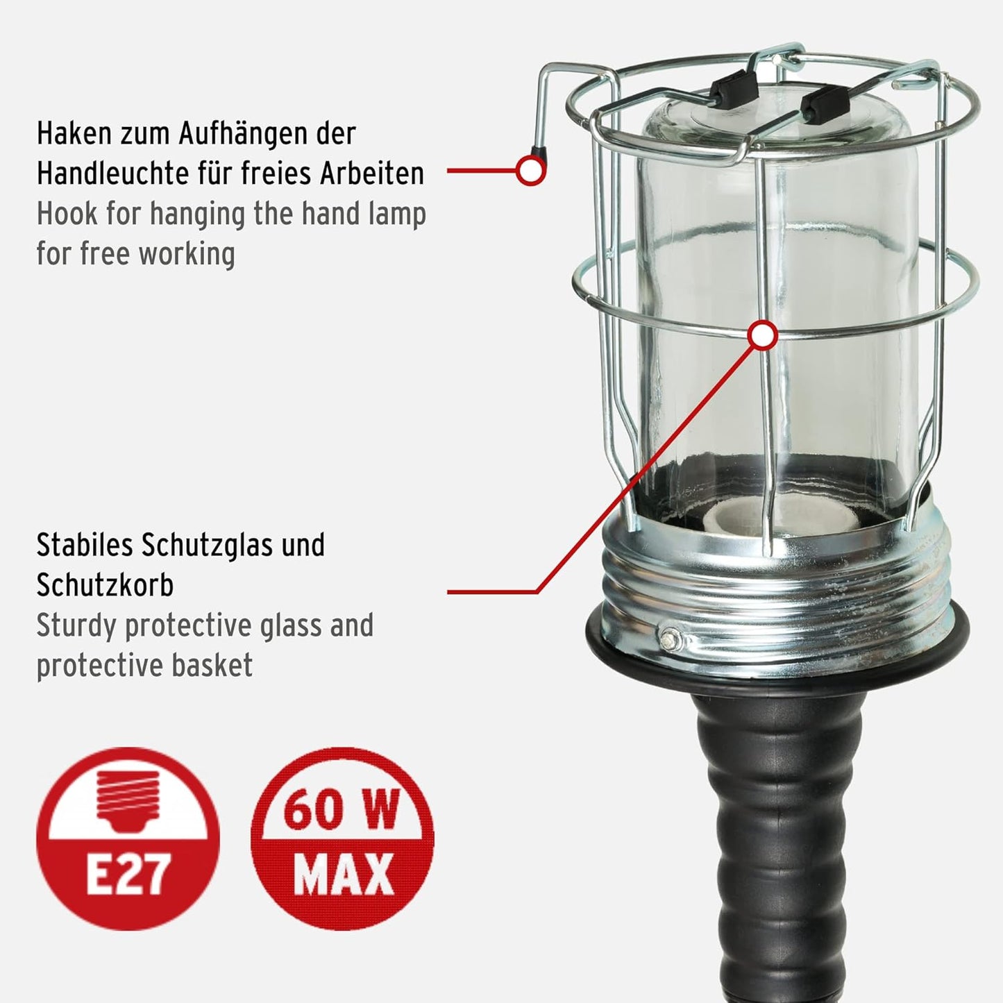 Handleuchte/Werktstattlampe GH 20, H07RN-F 2X1,0, IP20, Konturenstecker