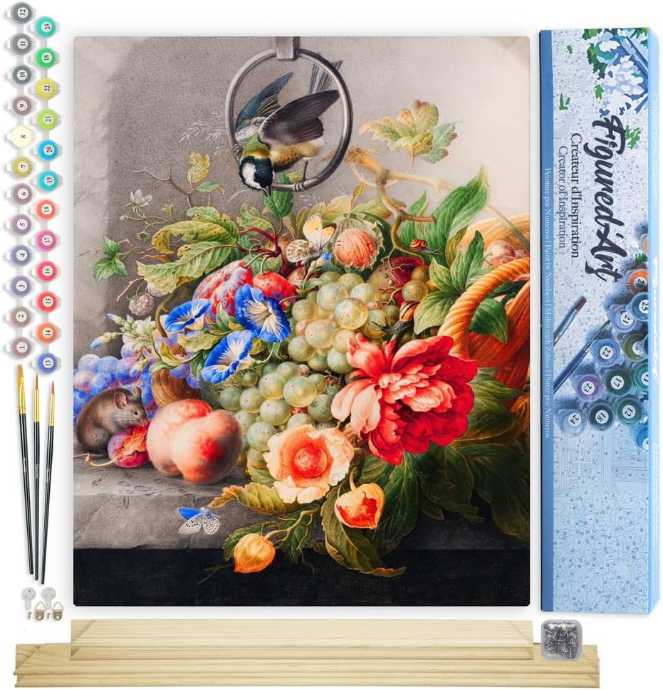 Malen nach Zahlen Set mit Rahmen, Blumen und Obst - Herman Henstenburgh 40x50cm Mit Keilrahmen (nicht gespannt)