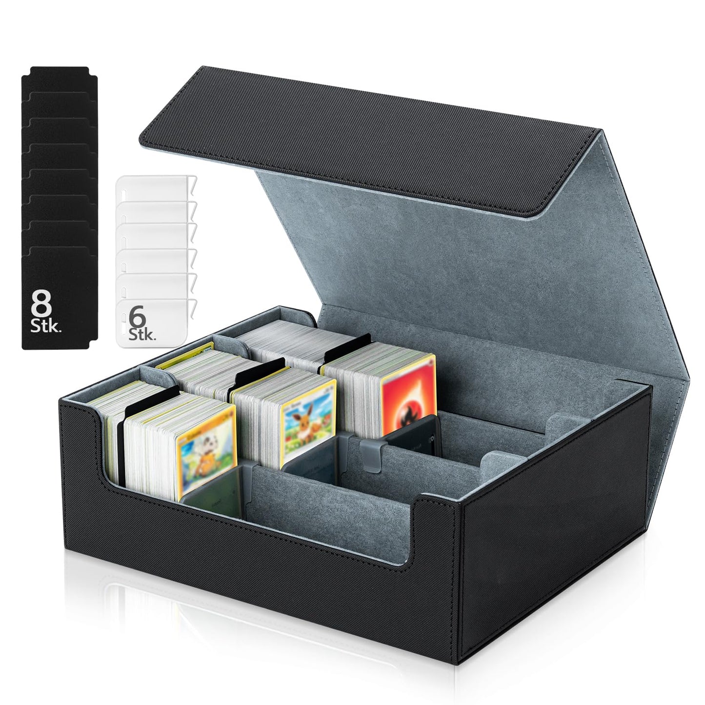 Kartenbox für Sammelkarten mit Trennwänden, 1800+schwarz und Grau