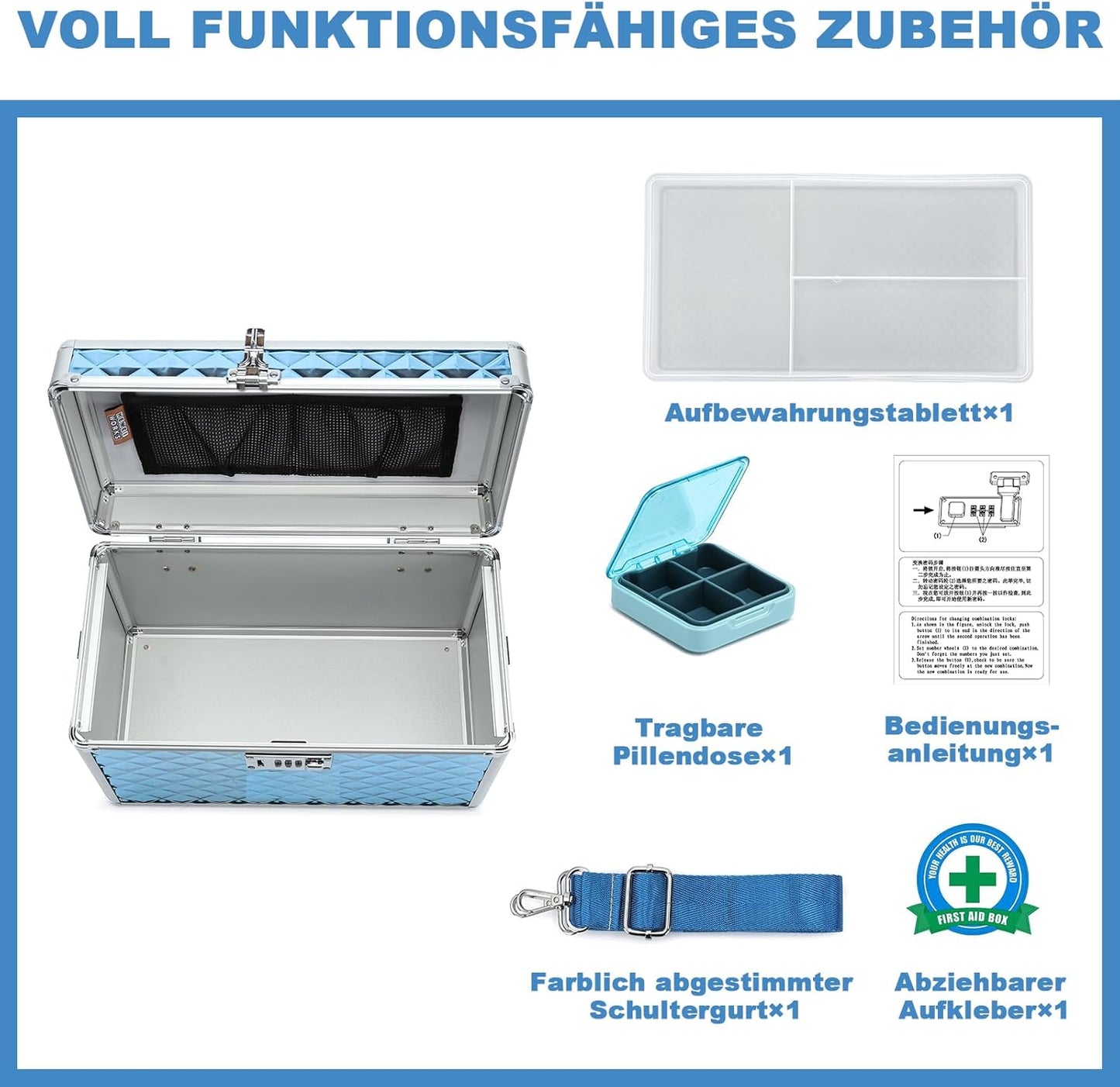 Abschliessbare Aufbewahrungsbox, Blue Large