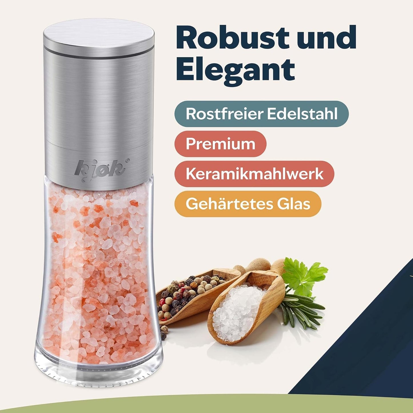 Salz- und Pfeffermühlen-Set mit Keramikmahlwerk (2-teilig), Glas / Edelstahl